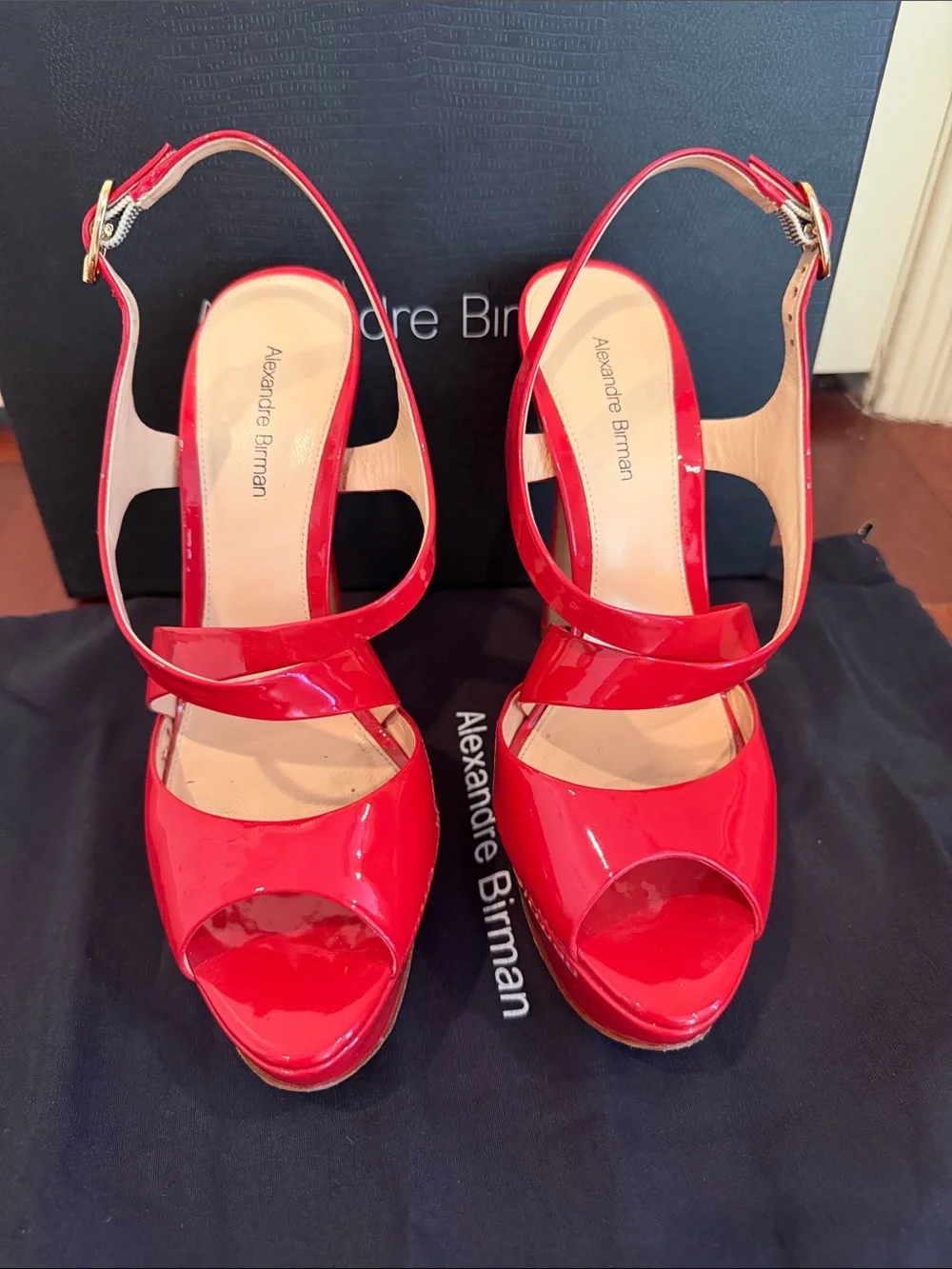 Alexandre Birman Red Patent Platform Peep-Toe Sandals